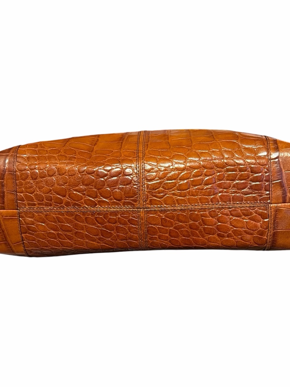 VINTAGE BALLY Italy Cognac Croc Embossed Leather Tote Bag Shopper - Picture 6 of 9